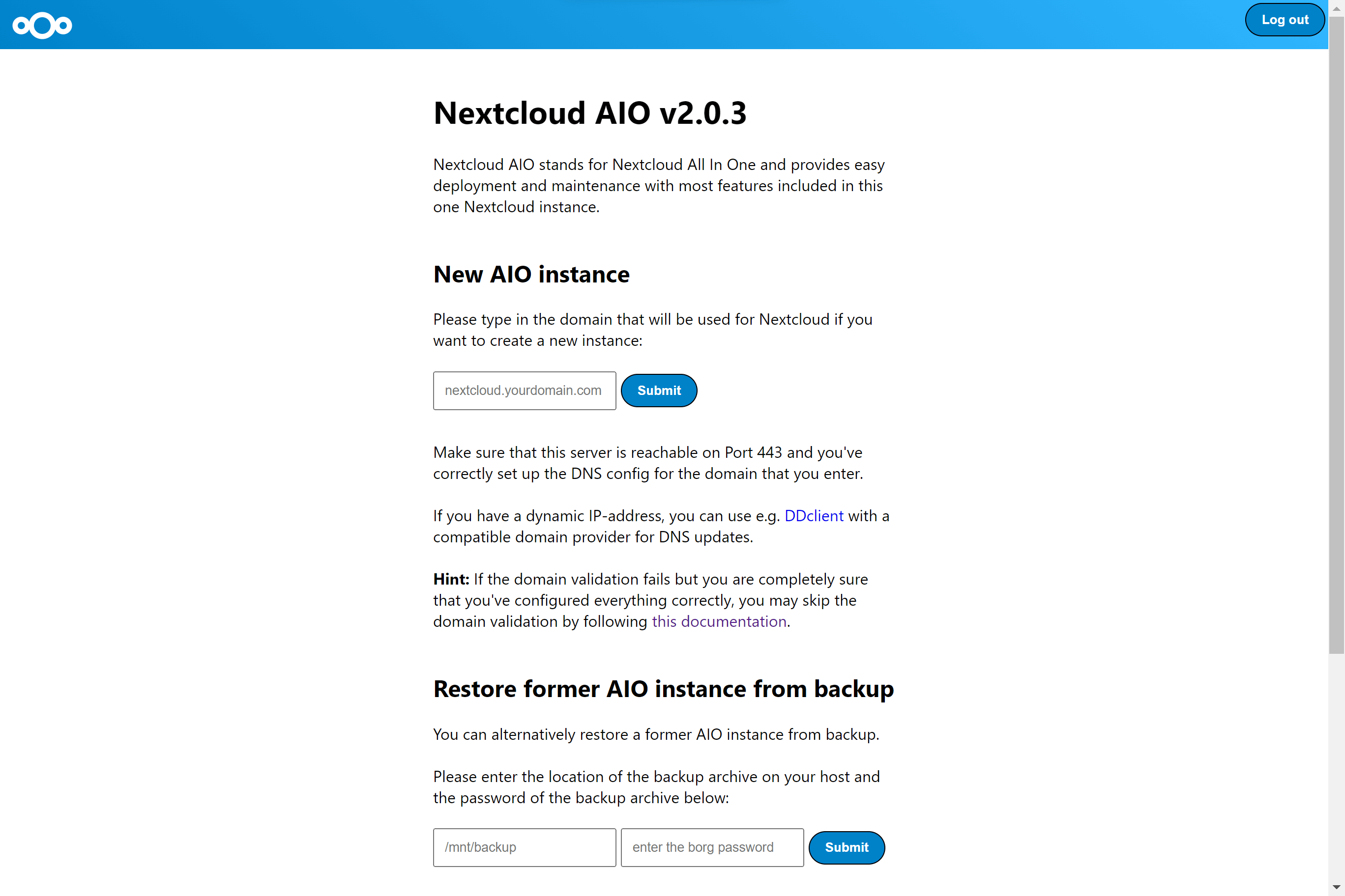 Διεπαφή Nextcloud All-in-One