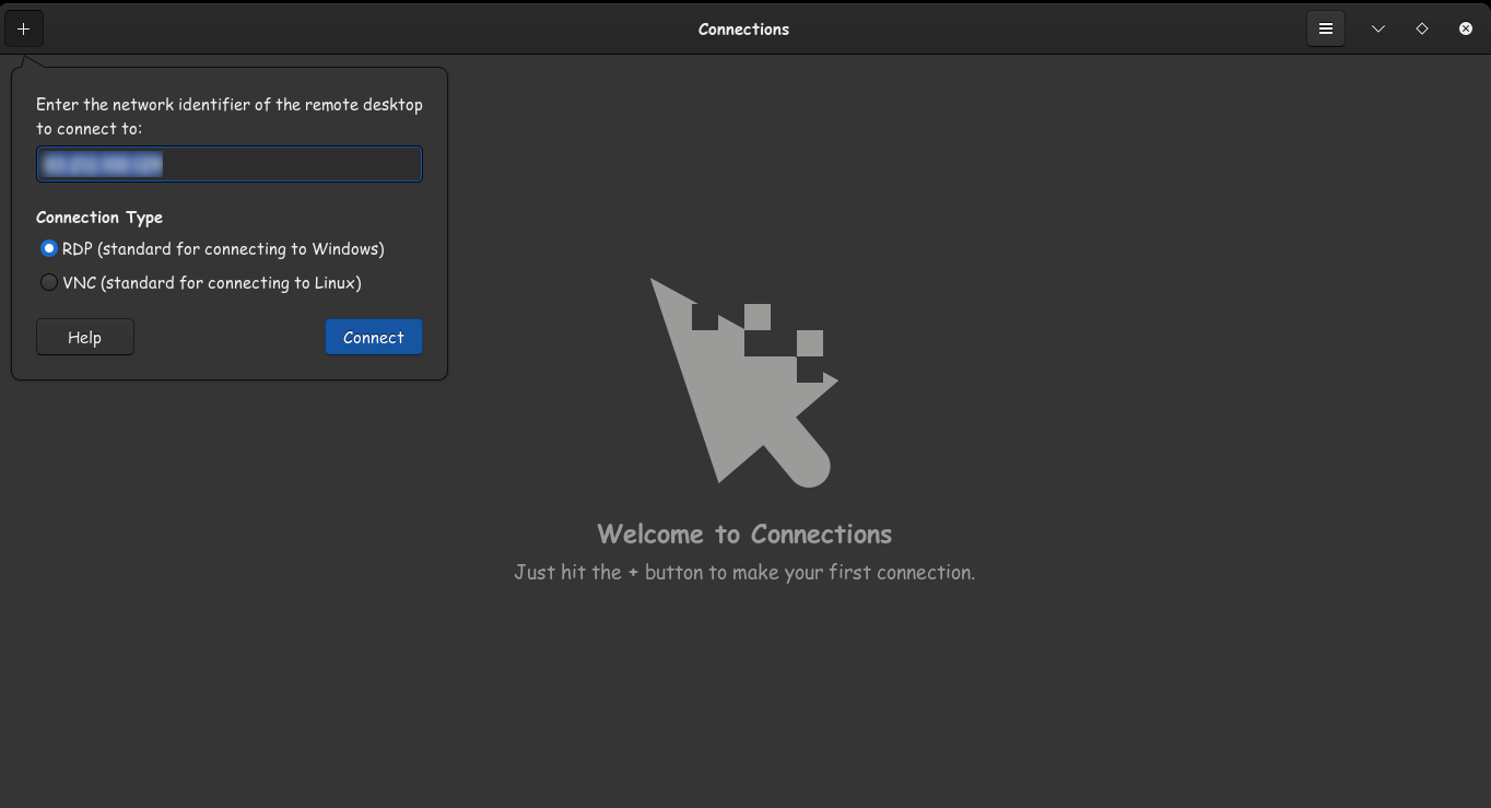 GNOME Connections νέα σύνδεση